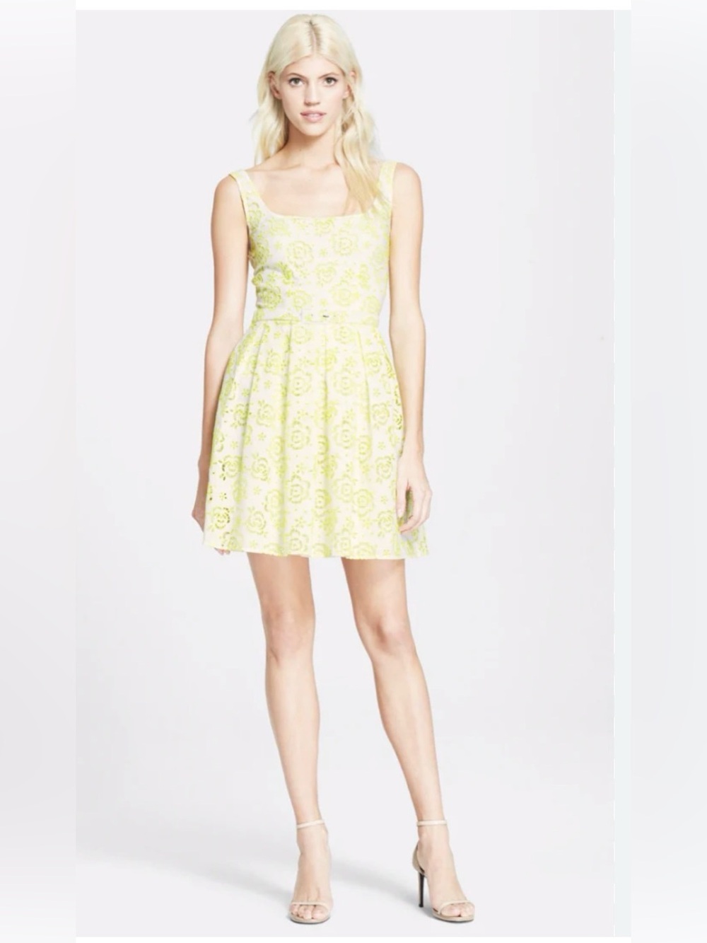 Christopher Kane rare white and neon yellow eyelet silk-blend dress size 6